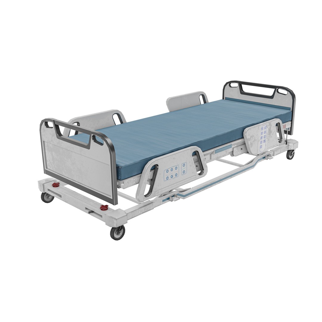 Hospital Bed 3D Model – Low Poly ICU Bed with PBR Textures - View 7