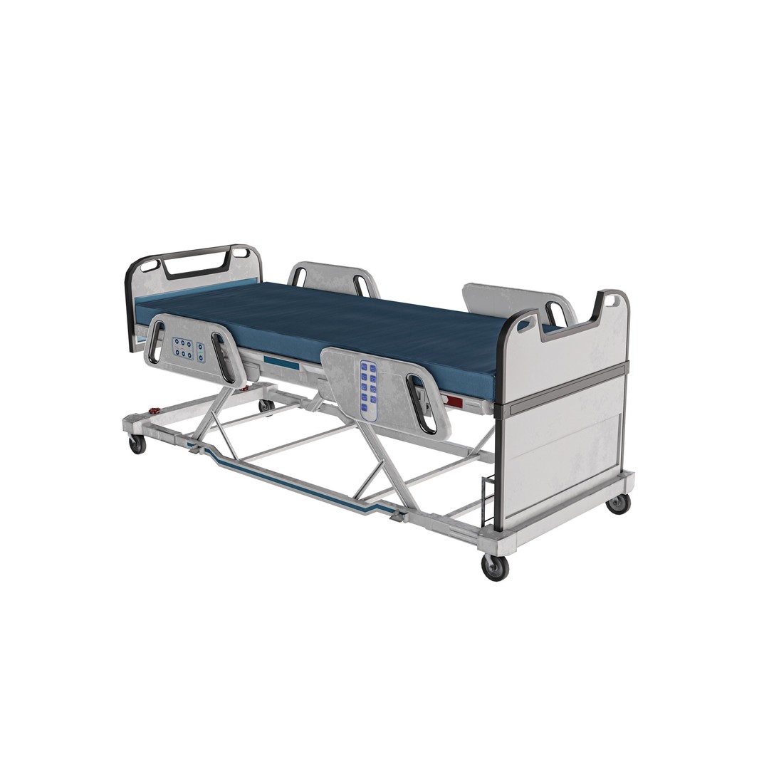 Hospital Bed 3D Model – Low Poly ICU Bed with PBR Textures - View 8
