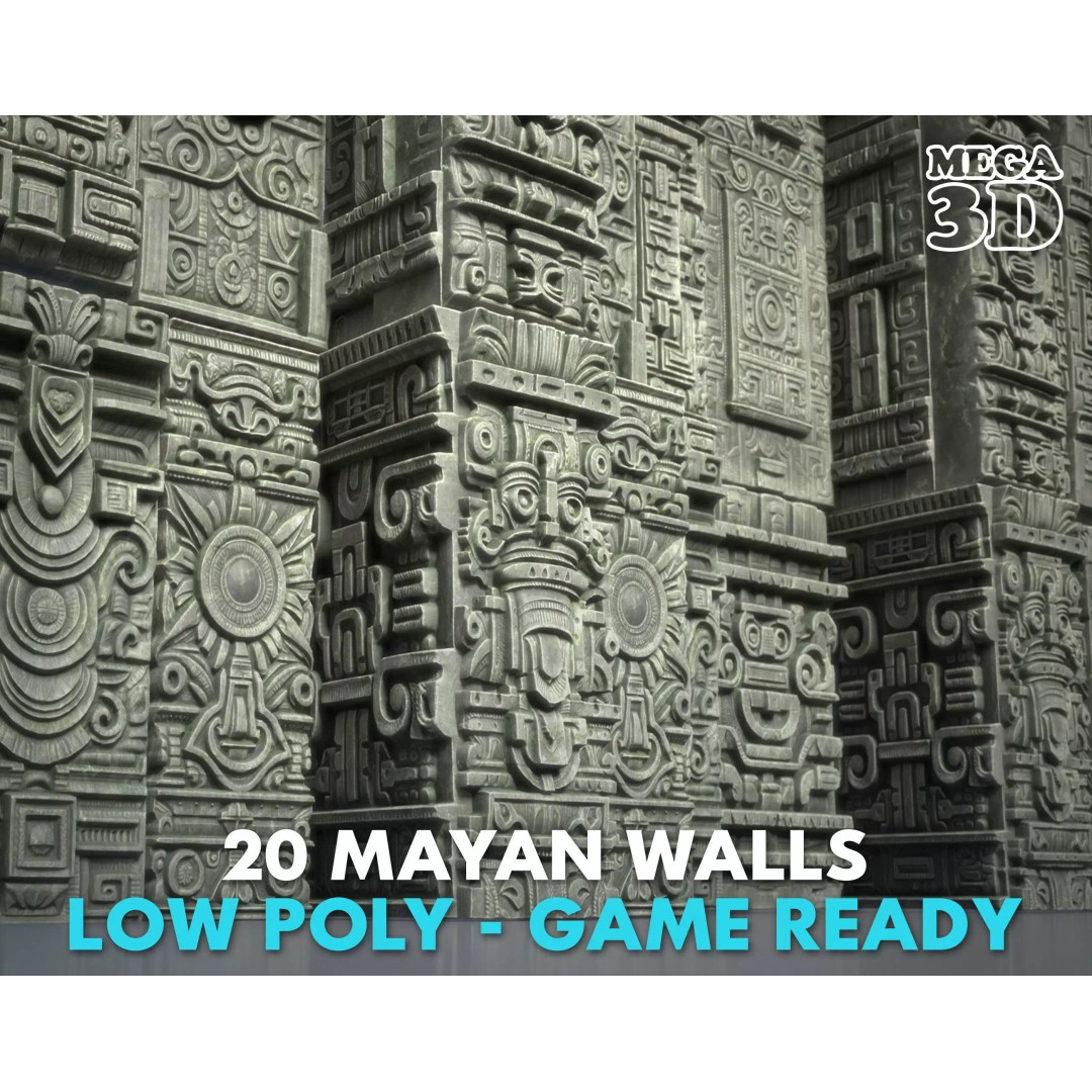 Mayan Walls 3D Model – Low Poly Architectural Asset, FBX & Blender - View 2