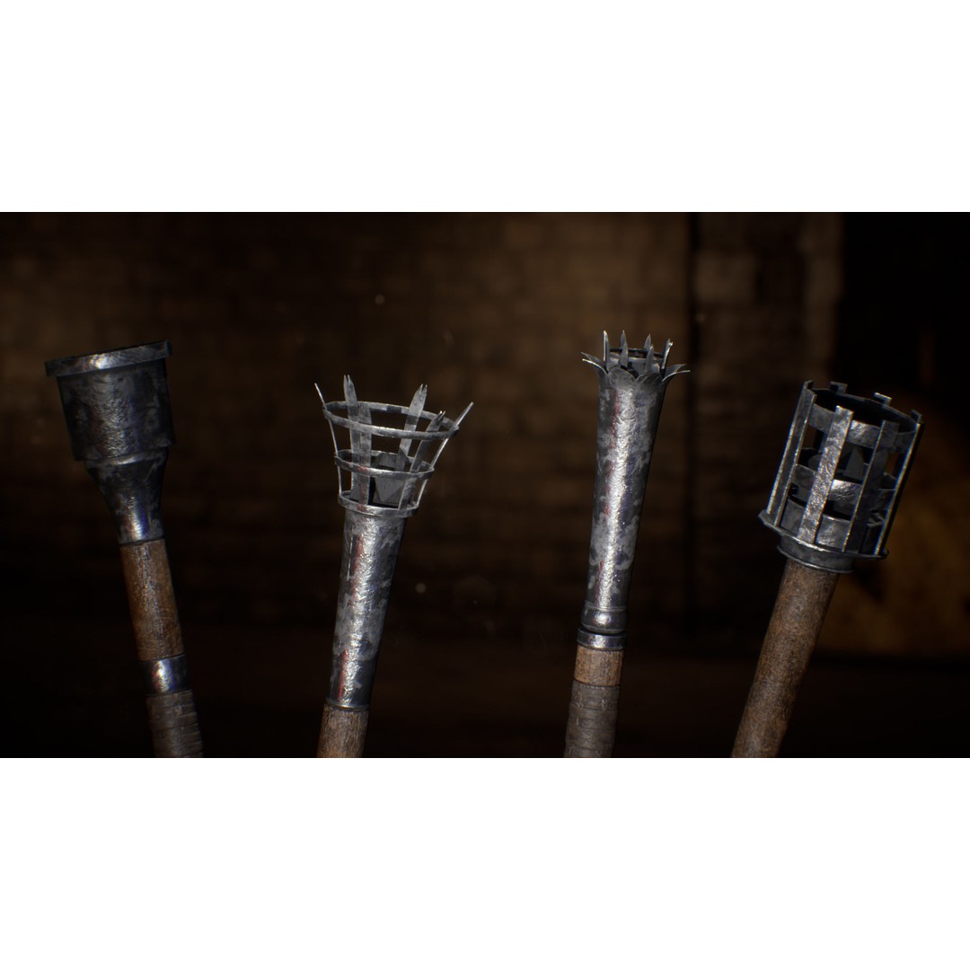Medieval Torches 3D Model – Low Poly PBR Lighting Asset, FBX - View 10