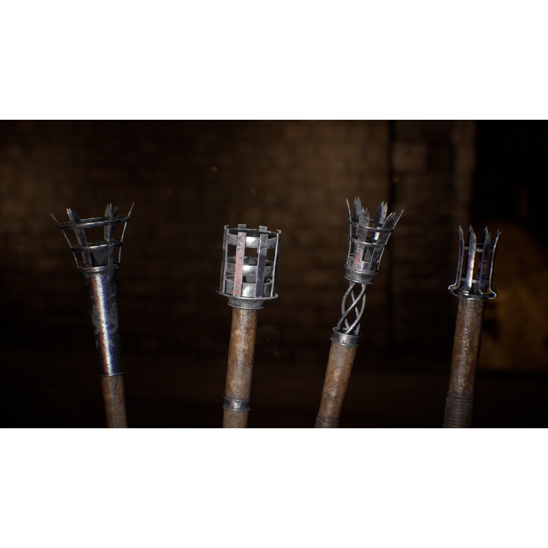 Medieval Torches 3D Model – Low Poly PBR Lighting Asset, FBX - View 11