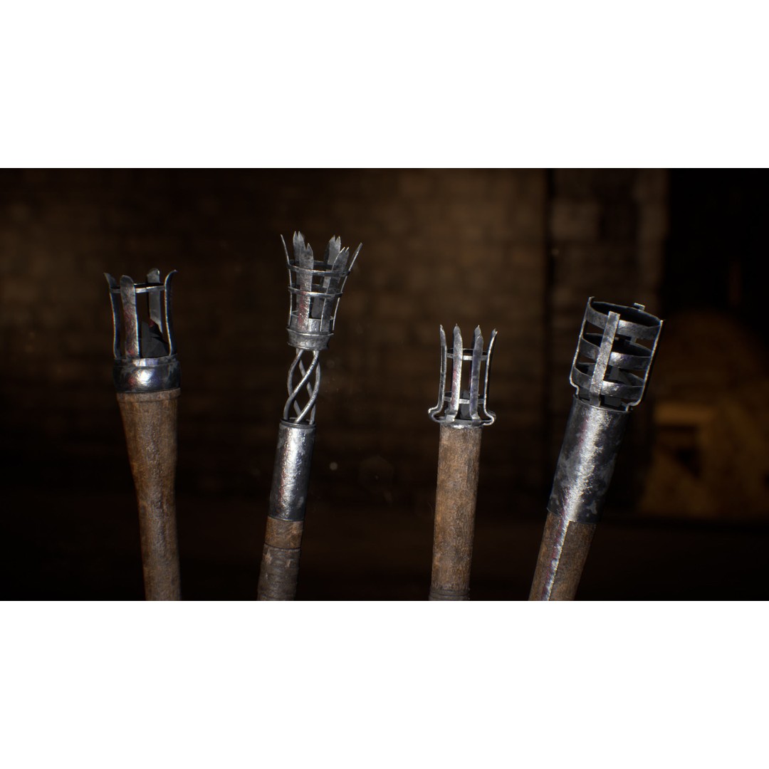 Medieval Torches 3D Model – Low Poly PBR Lighting Asset, FBX - View 12