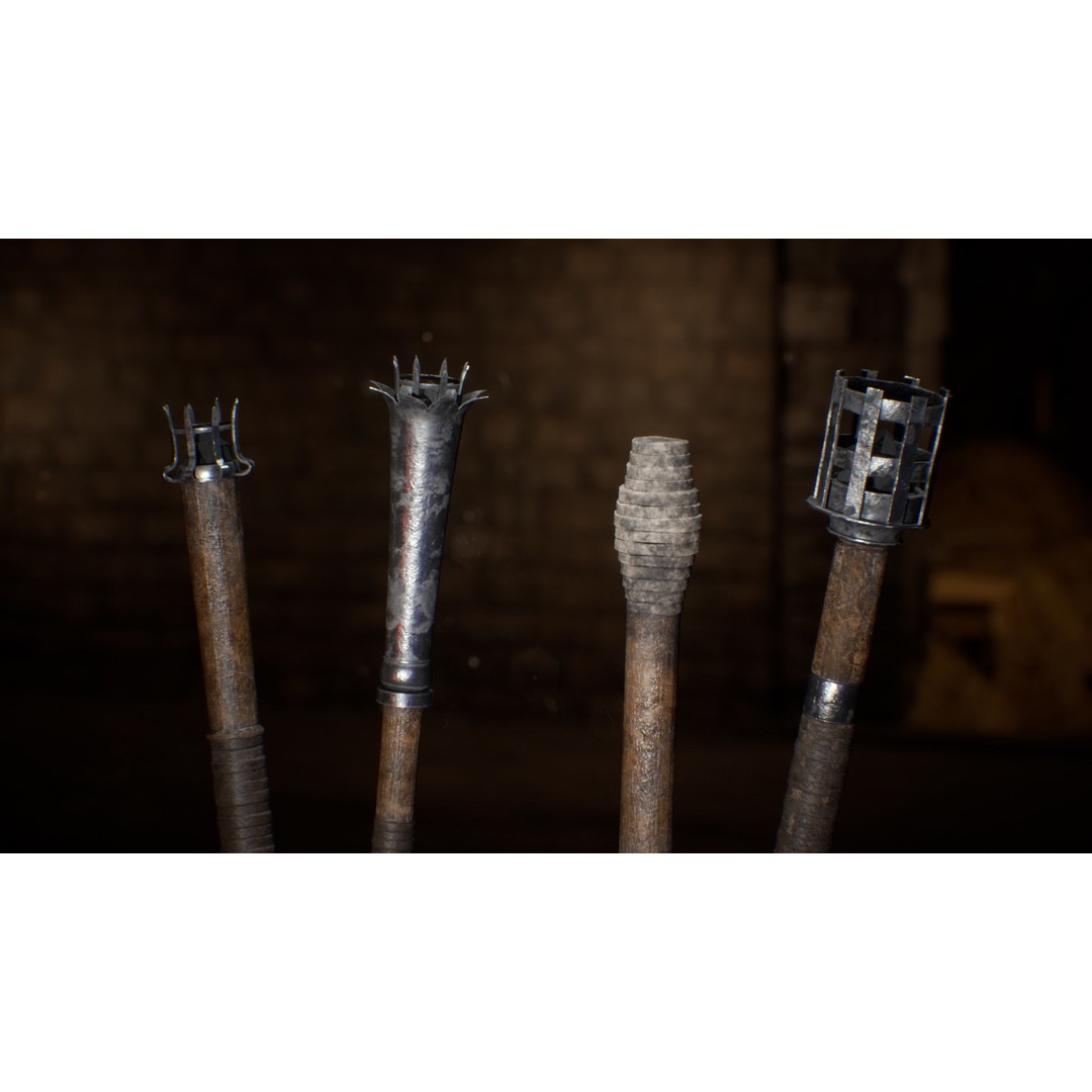Medieval Torches 3D Model – Low Poly PBR Lighting Asset, FBX - View 13