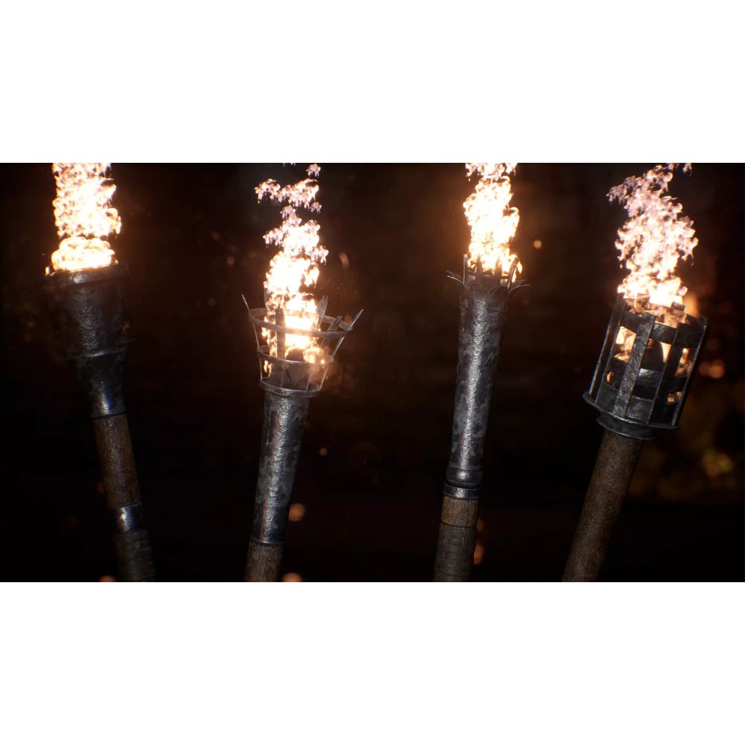 Medieval Torches 3D Model – Low Poly PBR Lighting Asset, FBX - View 2