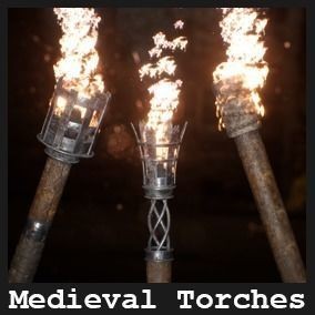 Medieval Torches 3D Model – Low Poly PBR Lighting Asset, FBX - View 3