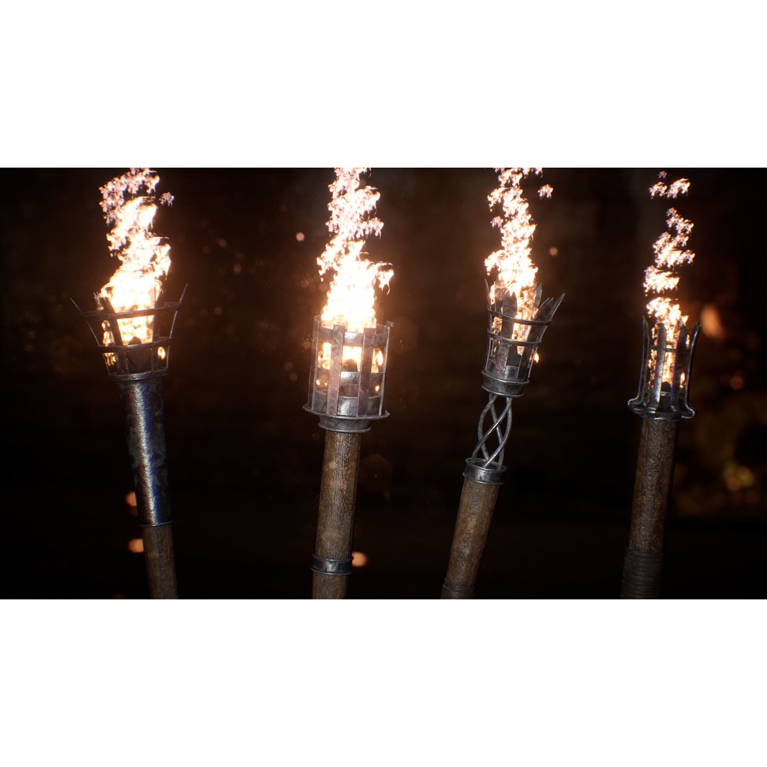 Medieval Torches 3D Model – Low Poly PBR Lighting Asset, FBX - View 4