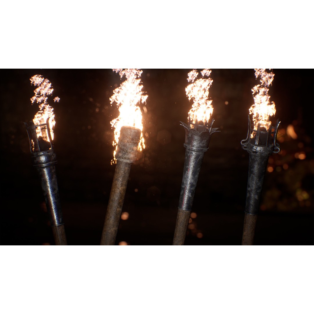 Medieval Torches 3D Model – Low Poly PBR Lighting Asset, FBX - View 5