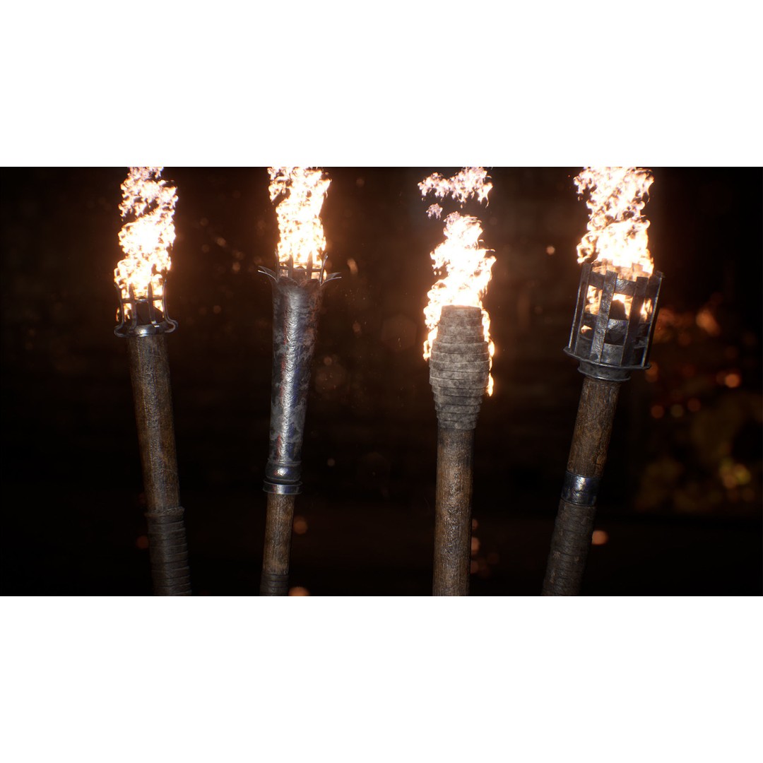 Medieval Torches 3D Model – Low Poly PBR Lighting Asset, FBX - View 6