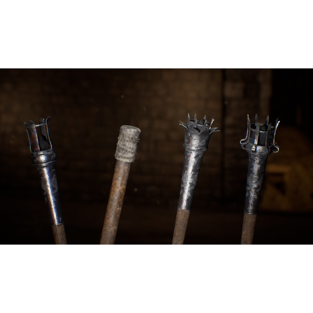 Medieval Torches 3D Model – Low Poly PBR Lighting Asset, FBX - View 7