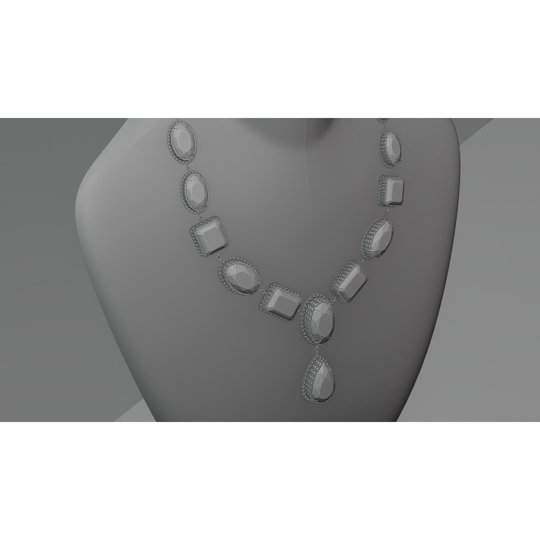 Mughal Necklace 3D Model – Emerald & Diamond Jewelry, FBX - View 15