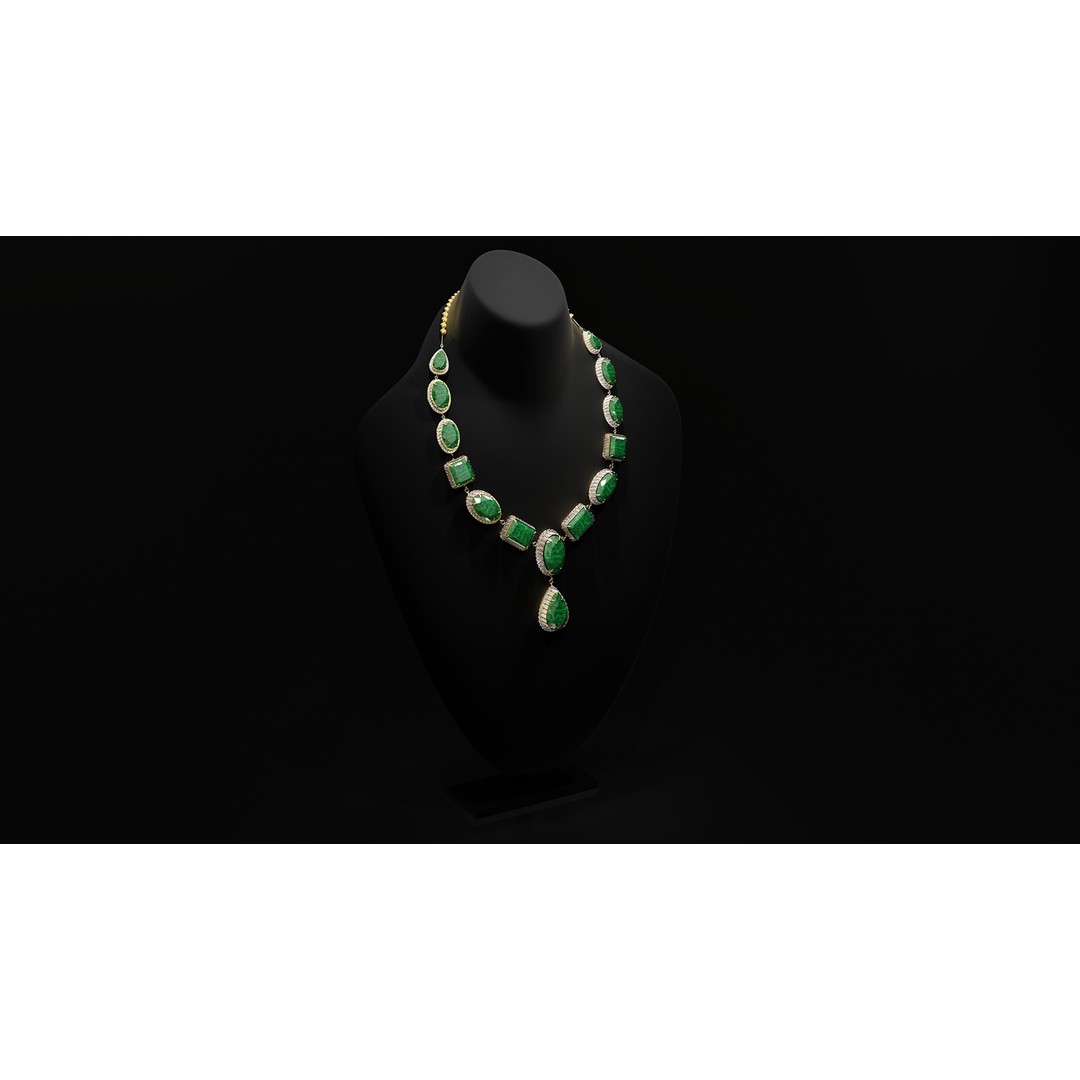 Mughal Necklace 3D Model – Emerald & Diamond Jewelry, FBX - View 4