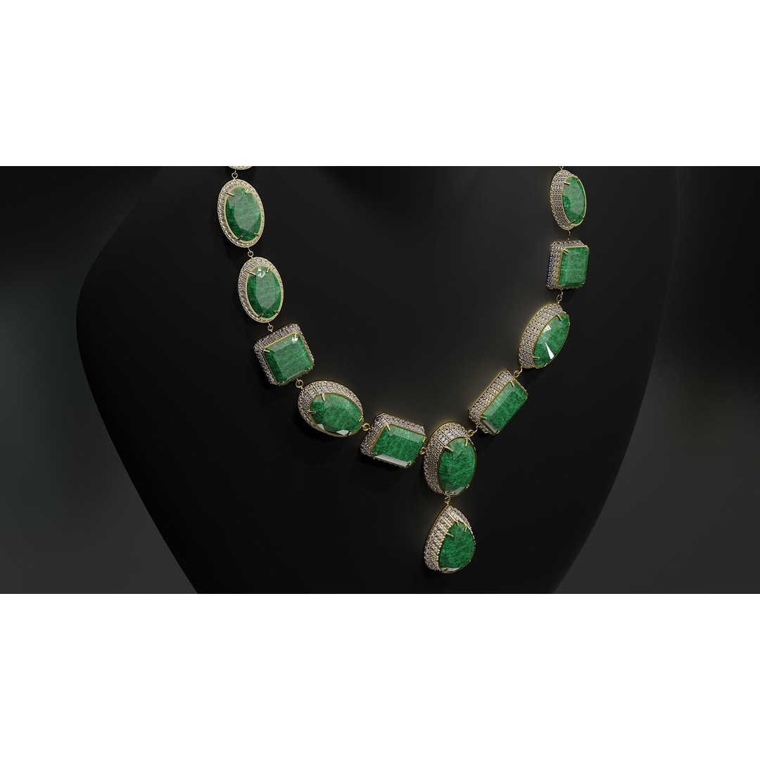 Mughal Necklace 3D Model – Emerald & Diamond Jewelry, FBX - View 5