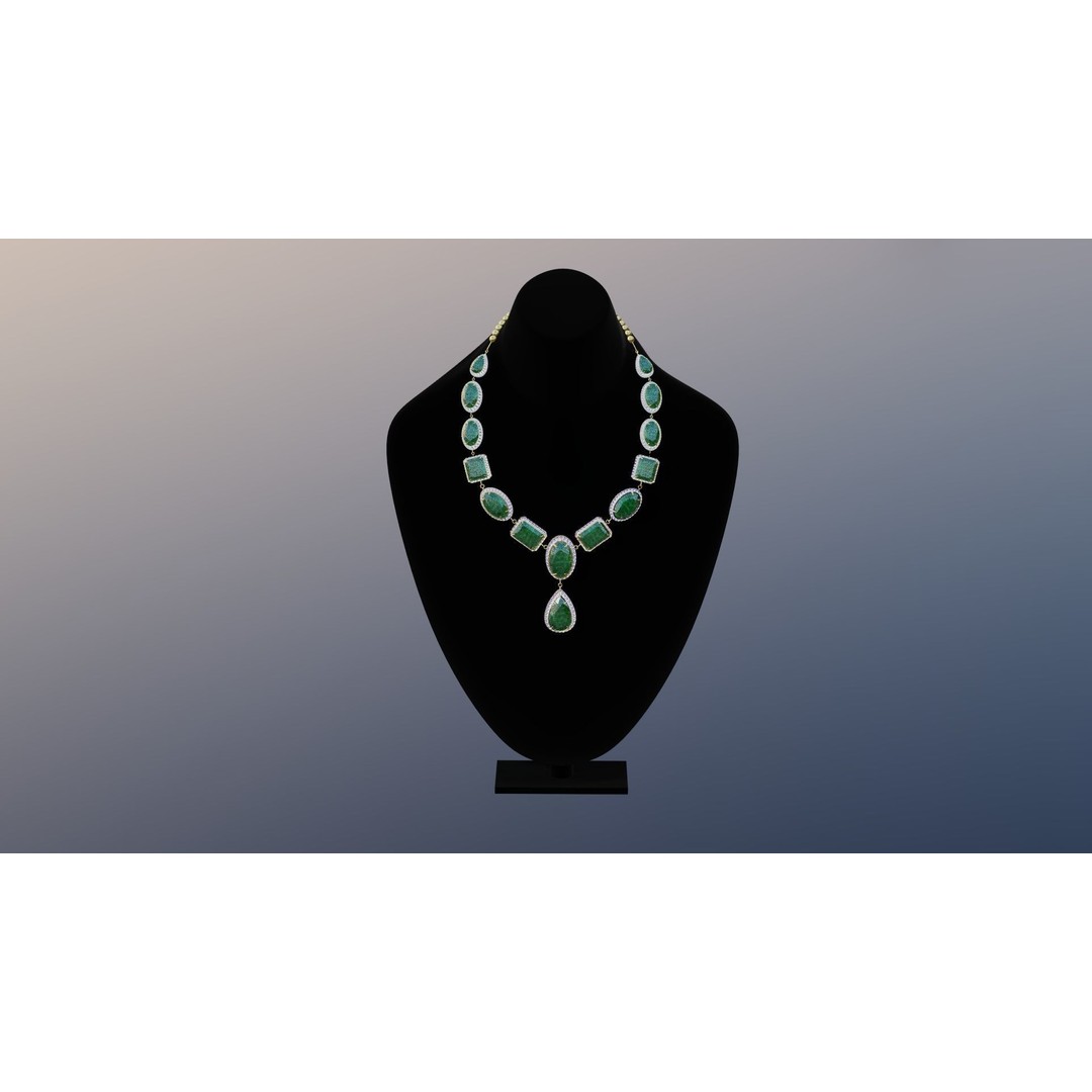 Mughal Necklace 3D Model – Emerald & Diamond Jewelry, FBX - View 7