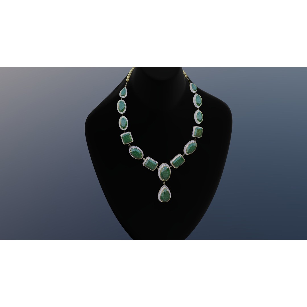 Mughal Necklace 3D Model – Emerald & Diamond Jewelry, FBX - View 8
