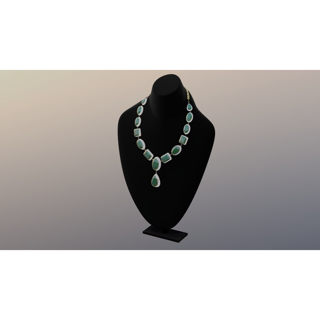 Mughal Necklace 3D Model – Emerald & Diamond Jewelry, FBX - View 9