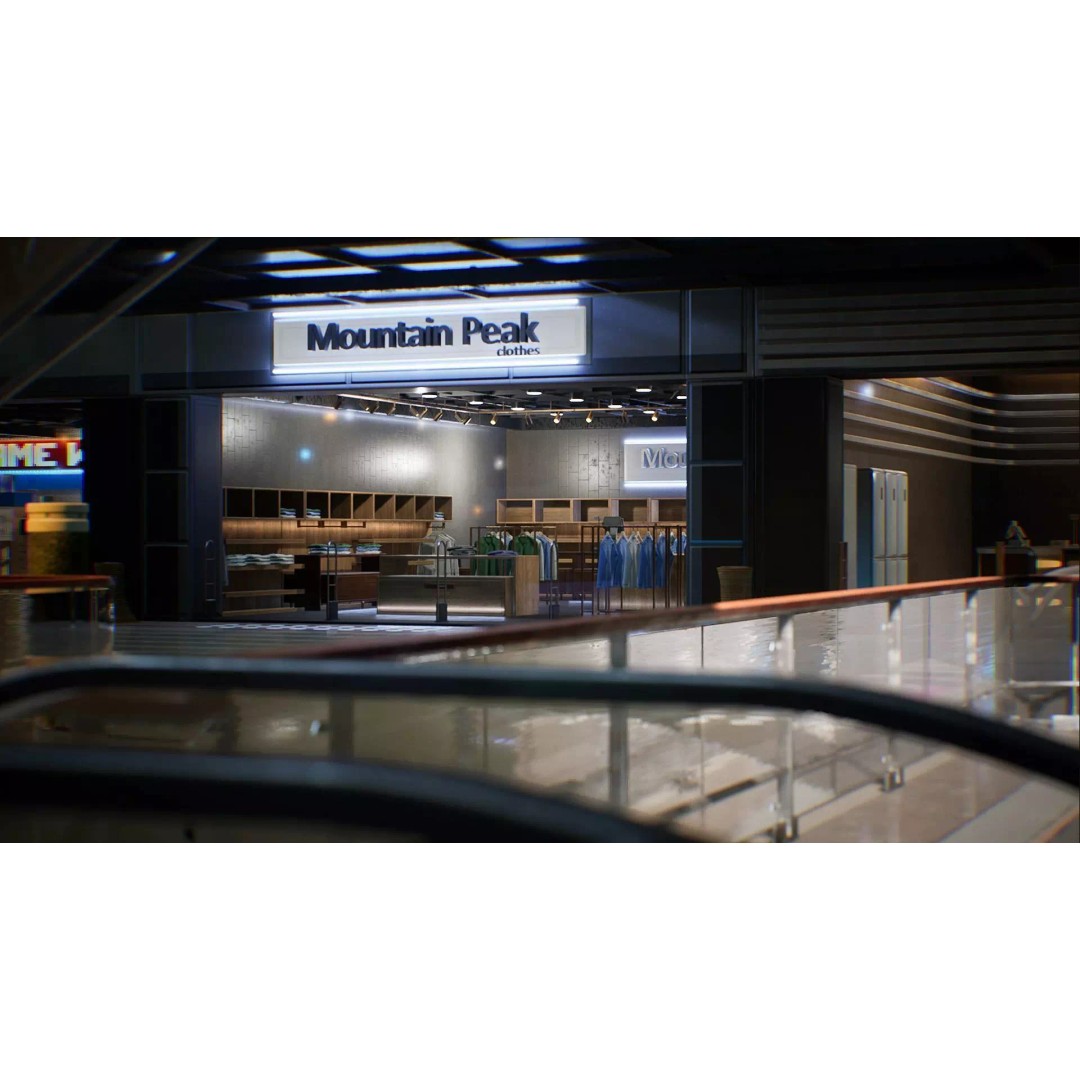 Shopping Mall Environment 3D Model – Low Poly Game Asset, PBR Textures - View 2