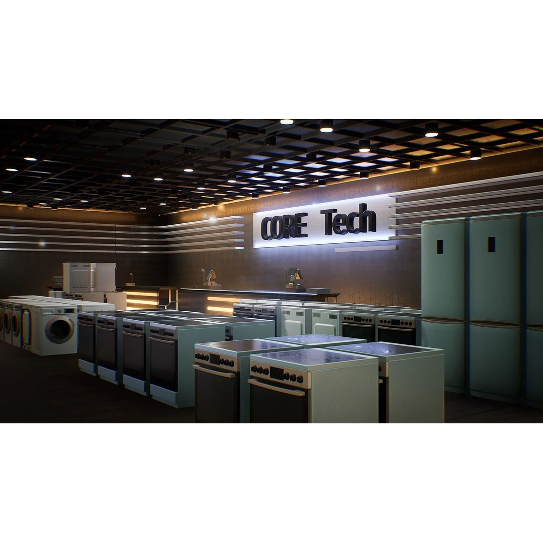Shopping Mall Environment 3D Model – Low Poly Game Asset, PBR Textures - View 3