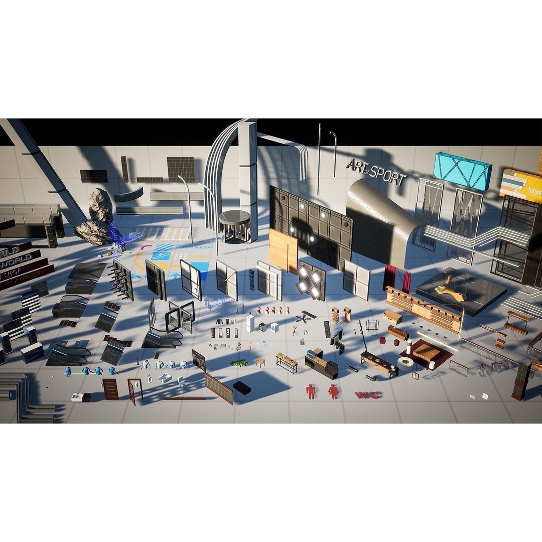 Shopping Mall Environment 3D Model – Low Poly Game Asset, PBR Textures - View 9