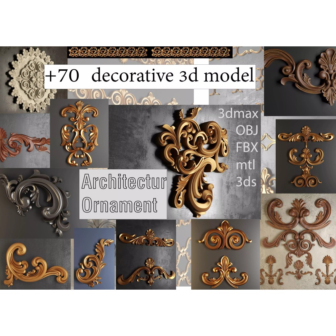 Architectural Ornaments 3D Model – Decorative Elements for Design, FBX, OBJ - View 2