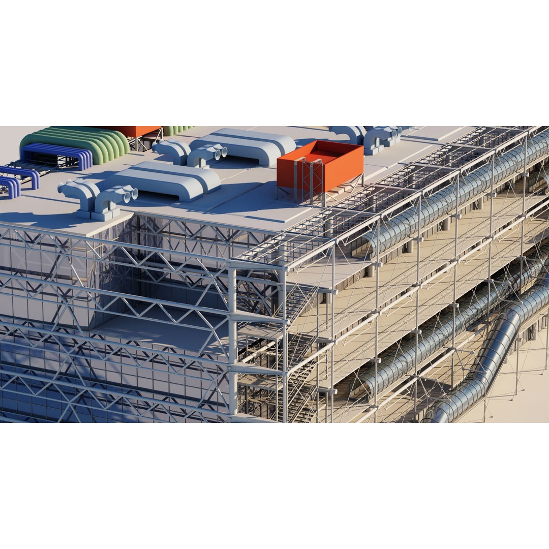 Pompidou Center 3D Model – Detailed Architectural Structure, FBX, OBJ - View 8
