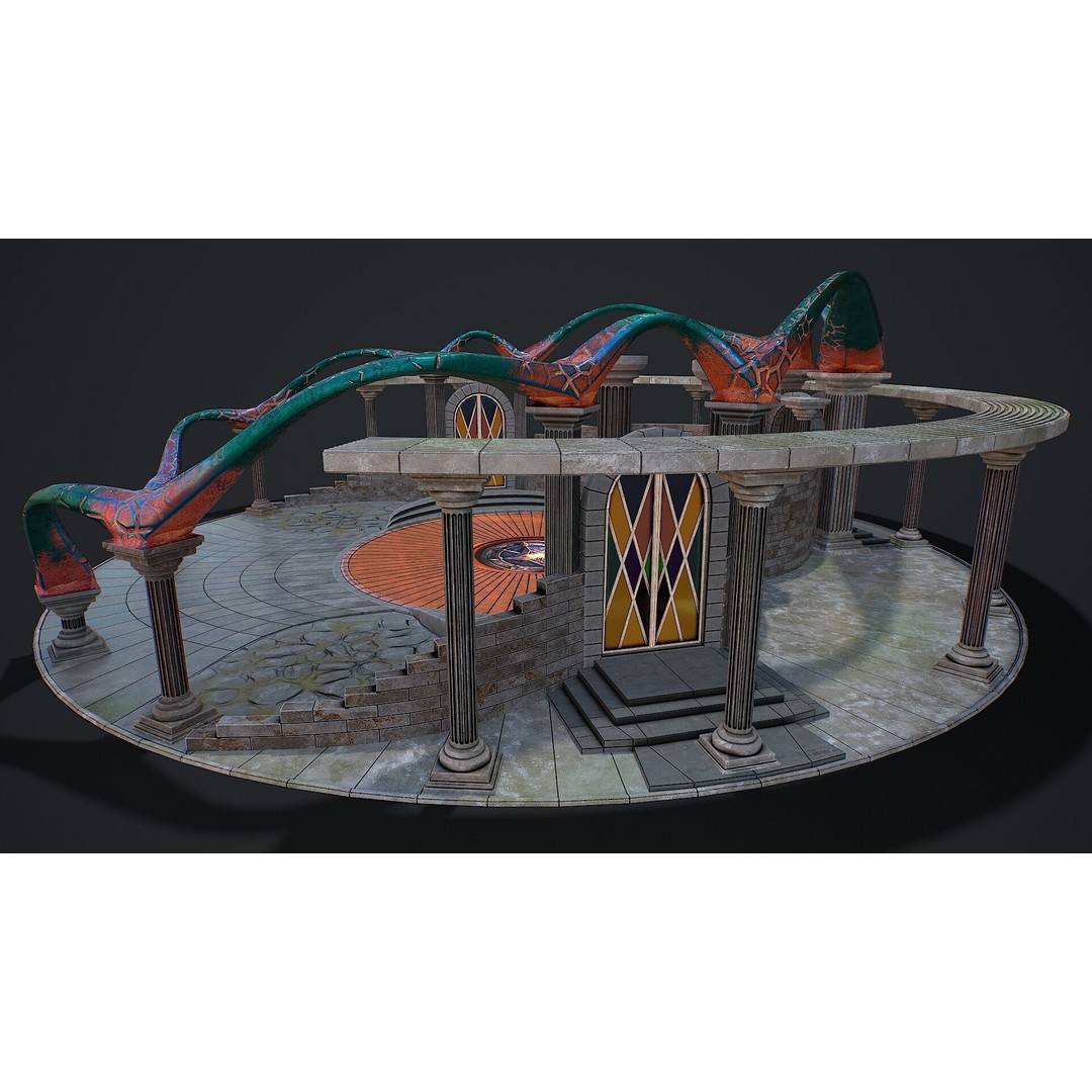 Fantasy Fight Arena 3D Model – Low Poly PBR Game Asset, FBX, OBJ - View 13