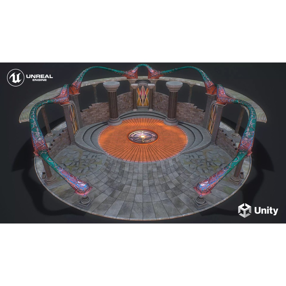 Fantasy Fight Arena 3D Model – Low Poly PBR Game Asset, FBX, OBJ - View 2