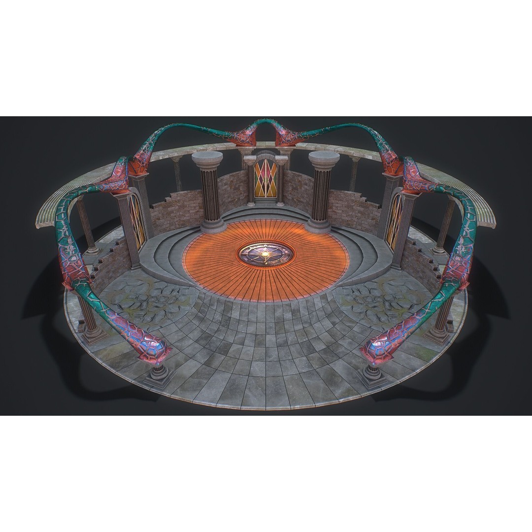 Fantasy Fight Arena 3D Model – Low Poly PBR Game Asset, FBX, OBJ - View 3