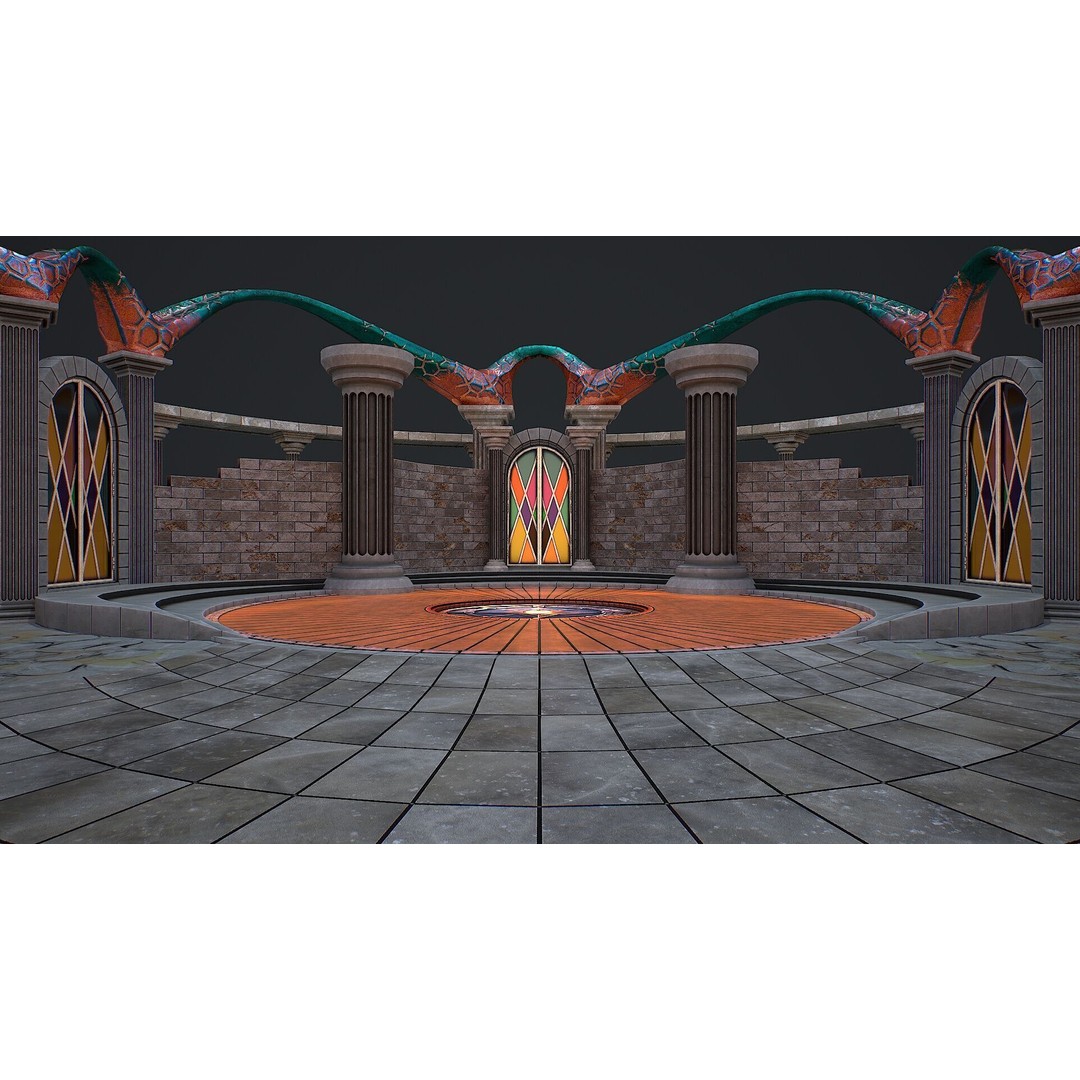 Fantasy Fight Arena 3D Model – Low Poly PBR Game Asset, FBX, OBJ - View 9