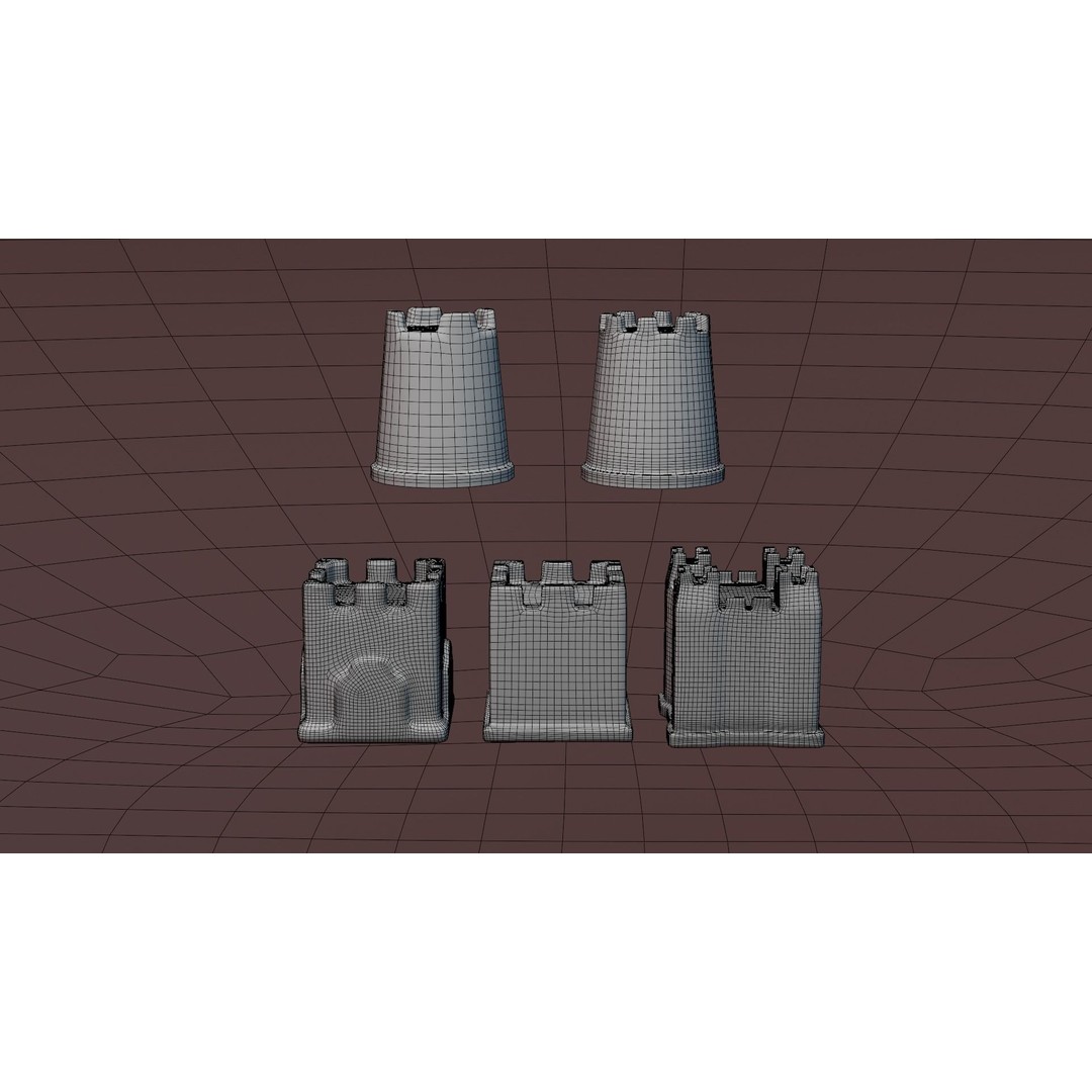 Sand Castles 3D Model – Low Poly PBR Asset, FBX, OBJ, Blender