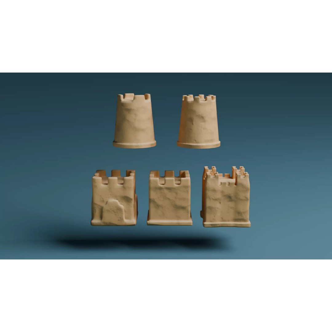 Sand Castles 3D Model – Low Poly PBR Asset, FBX, OBJ, Blender - View 2