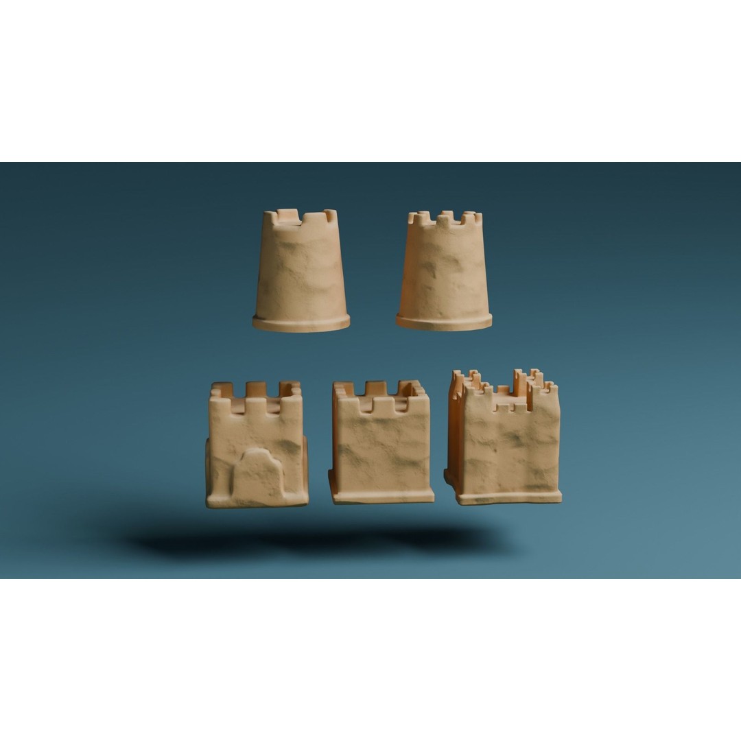 Sand Castles 3D Model – Low Poly PBR Asset, FBX, OBJ, Blender - View 3
