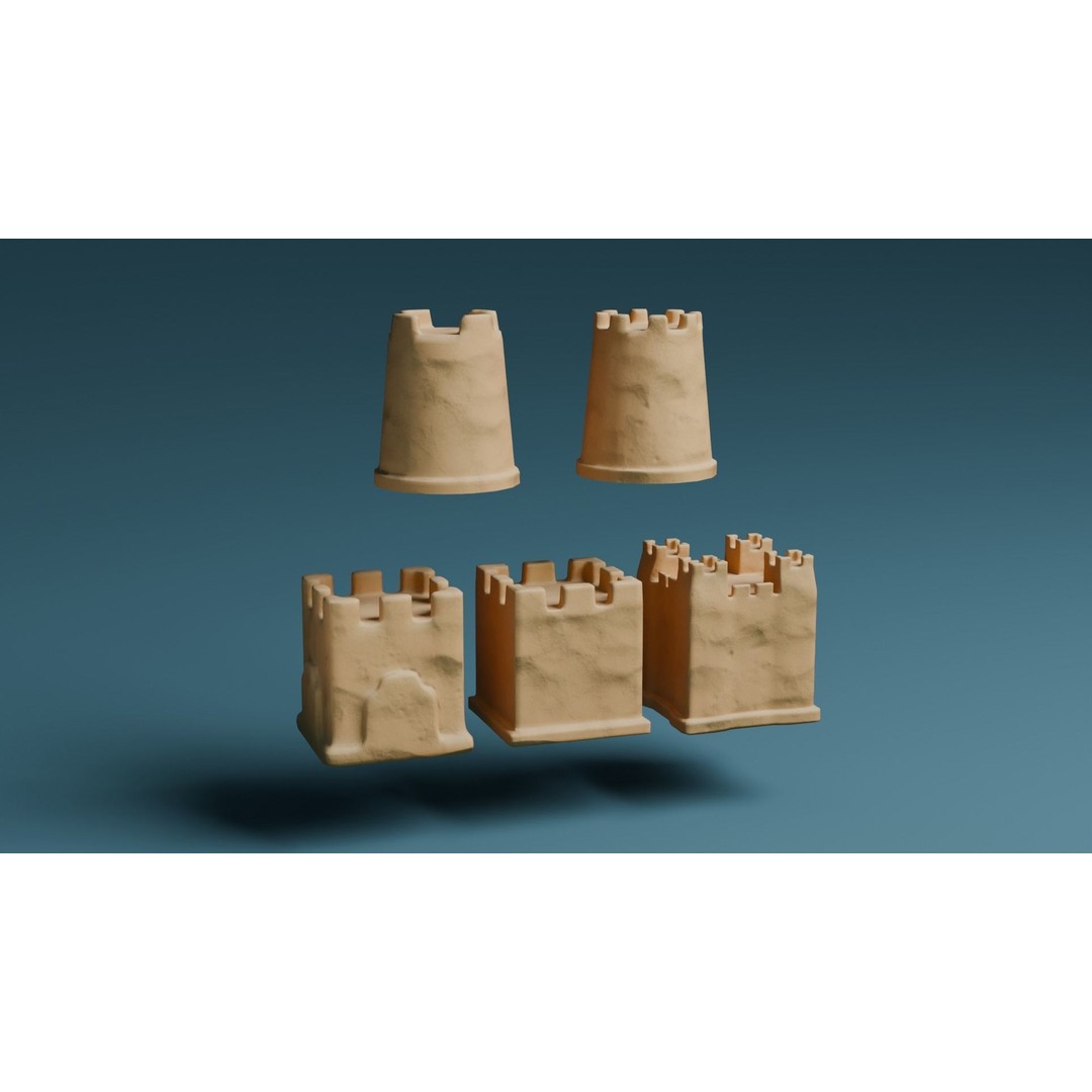 Sand Castles 3D Model – Low Poly PBR Asset, FBX, OBJ, Blender - View 4