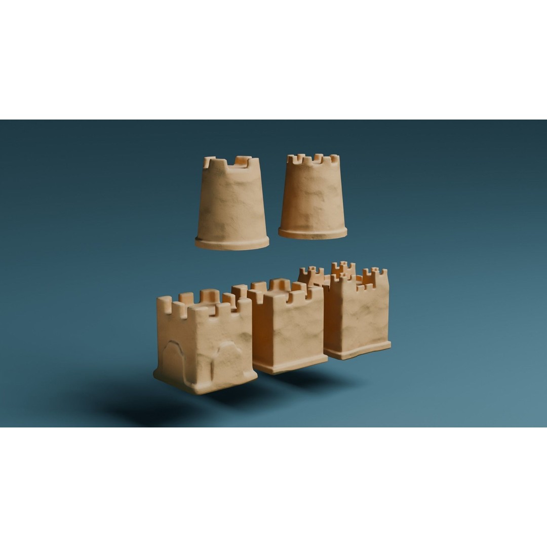 Sand Castles 3D Model – Low Poly PBR Asset, FBX, OBJ, Blender - View 6