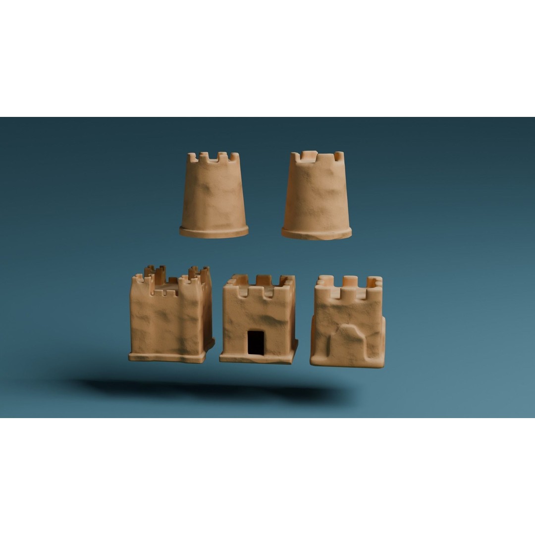 Sand Castles 3D Model – Low Poly PBR Asset, FBX, OBJ, Blender - View 9