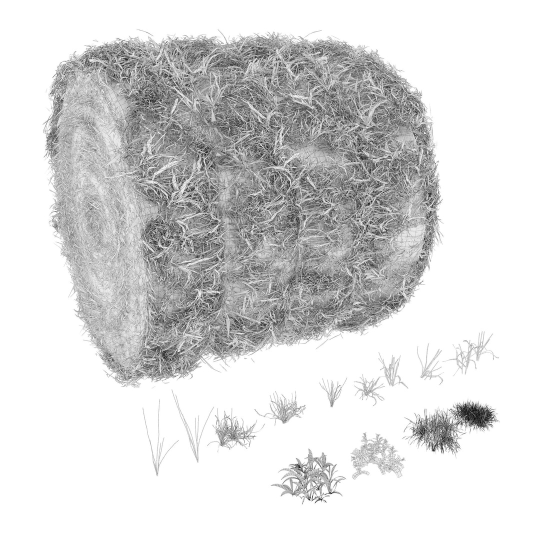 Farm Field 3D Model – Realistic Hay Bale Scene, FBX, PBR