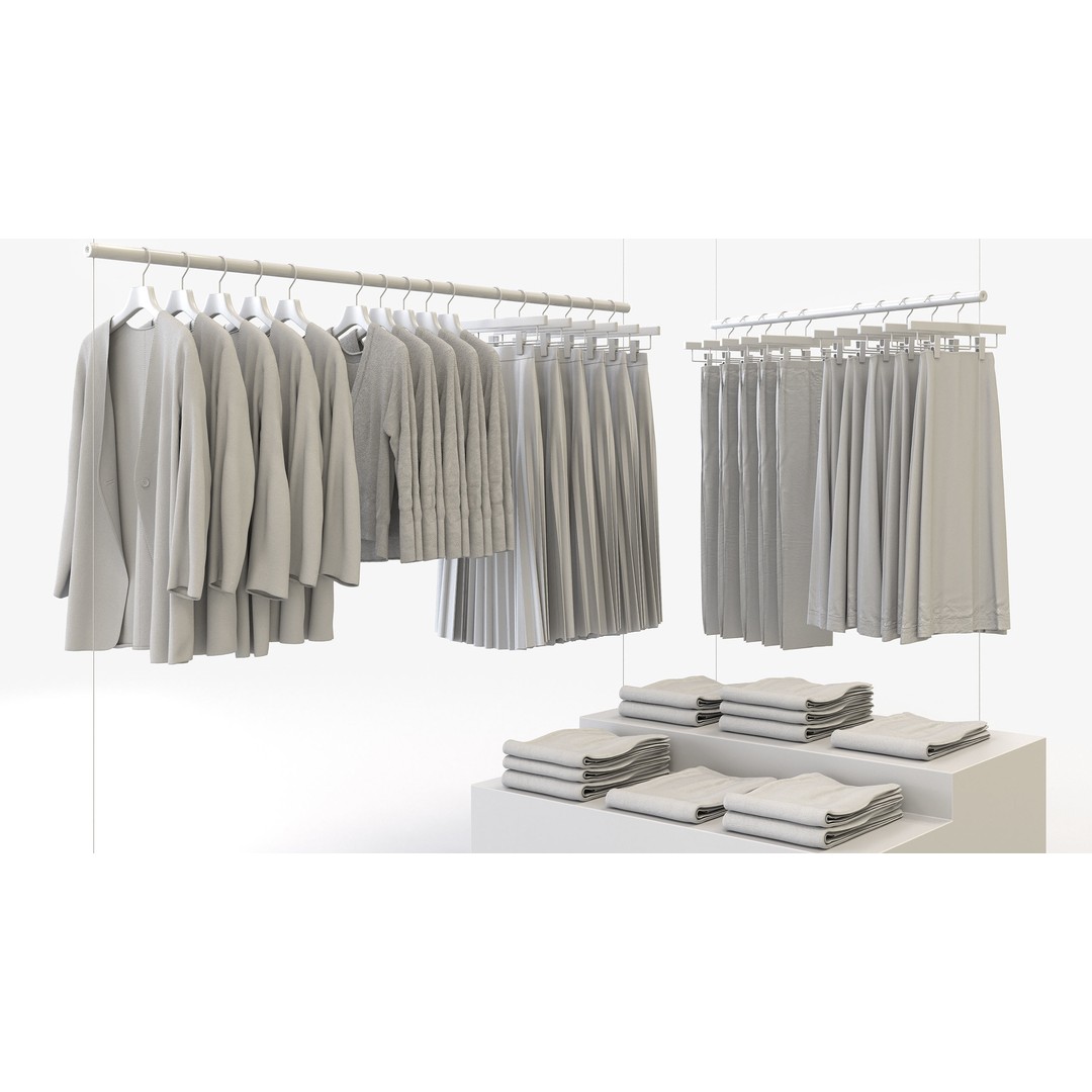 Casual Womens Clothing 3D Model Set – Hanging & Folded Garments, FBX/Blender - View 3