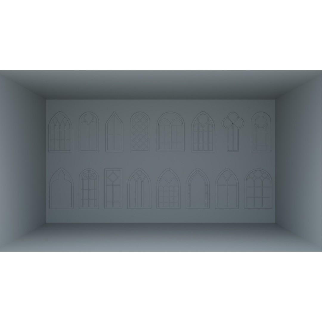 Gothic Windows 3D Model – Low Poly Architectural Asset, FBX, OBJ - View 3