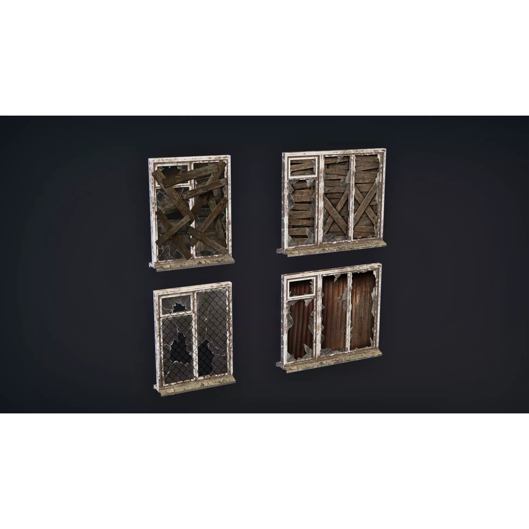 Post-Apocalyptic Broken Windows 3D Model – Modular Barricade Pack, PBR