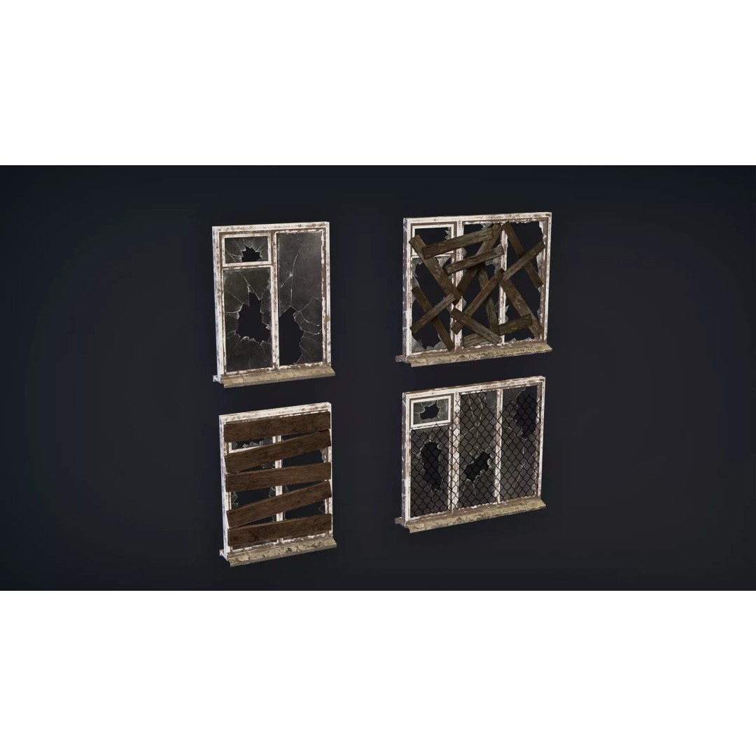 Post-Apocalyptic Broken Windows 3D Model – Modular Barricade Pack, PBR - View 12