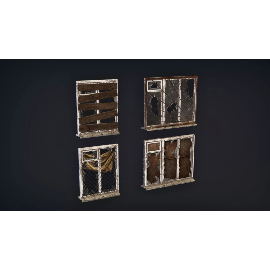 Post-Apocalyptic Broken Windows 3D Model – Modular Barricade Pack, PBR - View 13