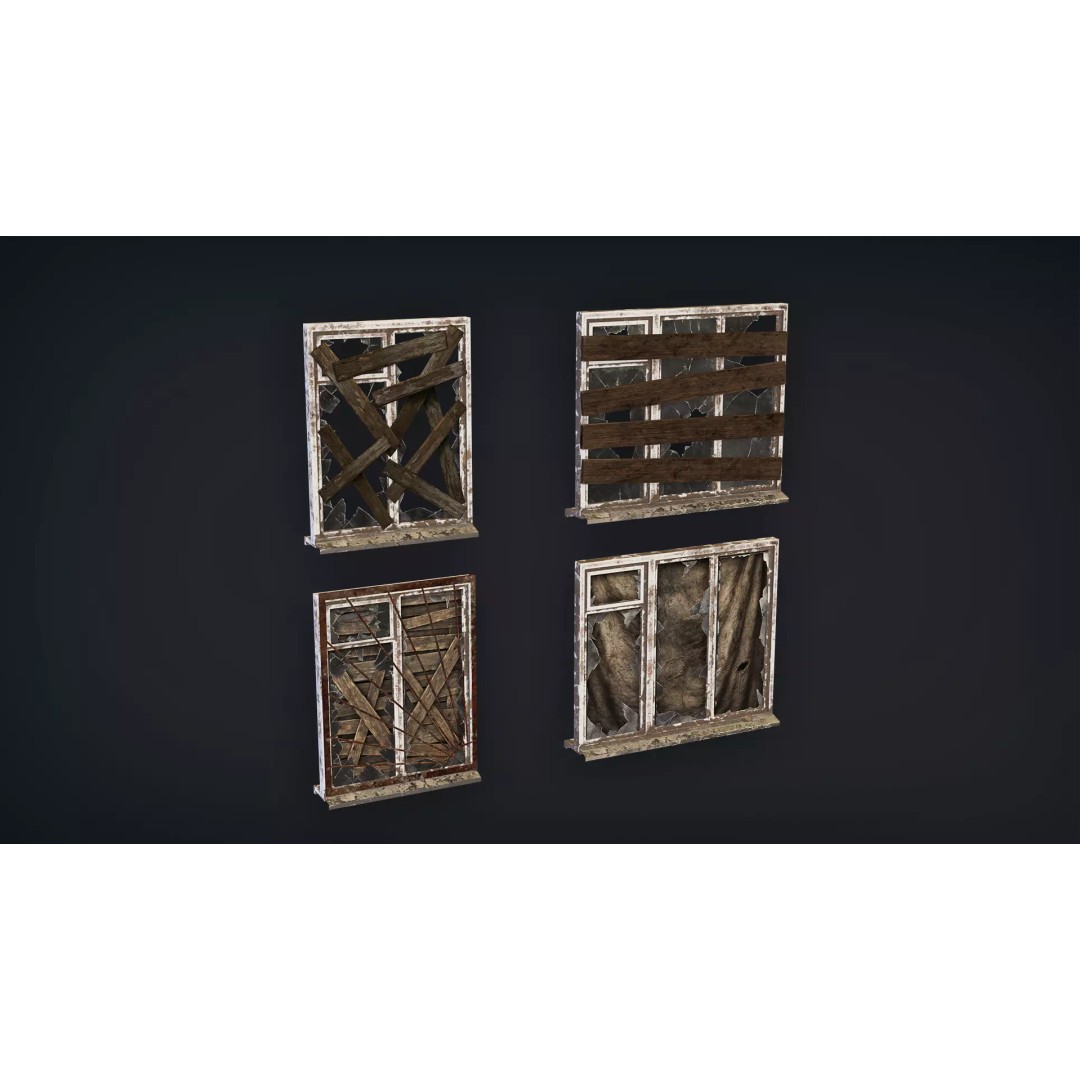 Post-Apocalyptic Broken Windows 3D Model – Modular Barricade Pack, PBR - View 14
