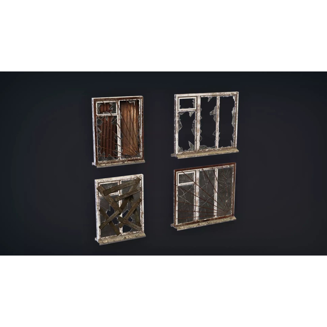 Post-Apocalyptic Broken Windows 3D Model – Modular Barricade Pack, PBR - View 15