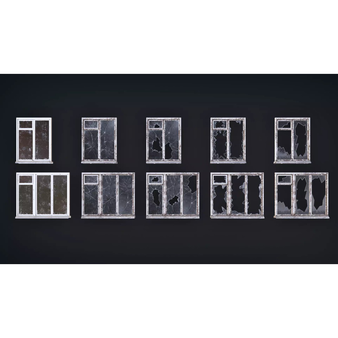 Post-Apocalyptic Broken Windows 3D Model – Modular Barricade Pack, PBR - View 3