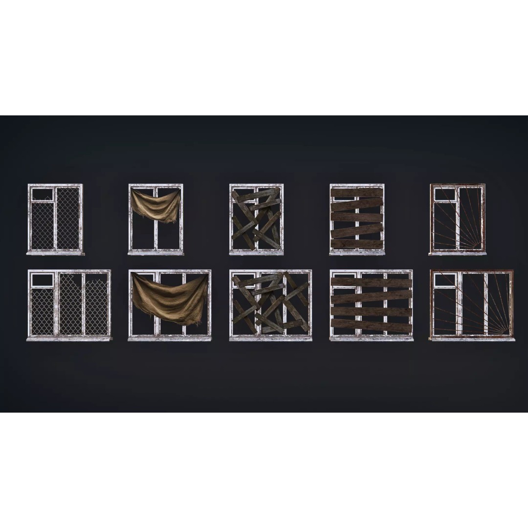 Post-Apocalyptic Broken Windows 3D Model – Modular Barricade Pack, PBR - View 4