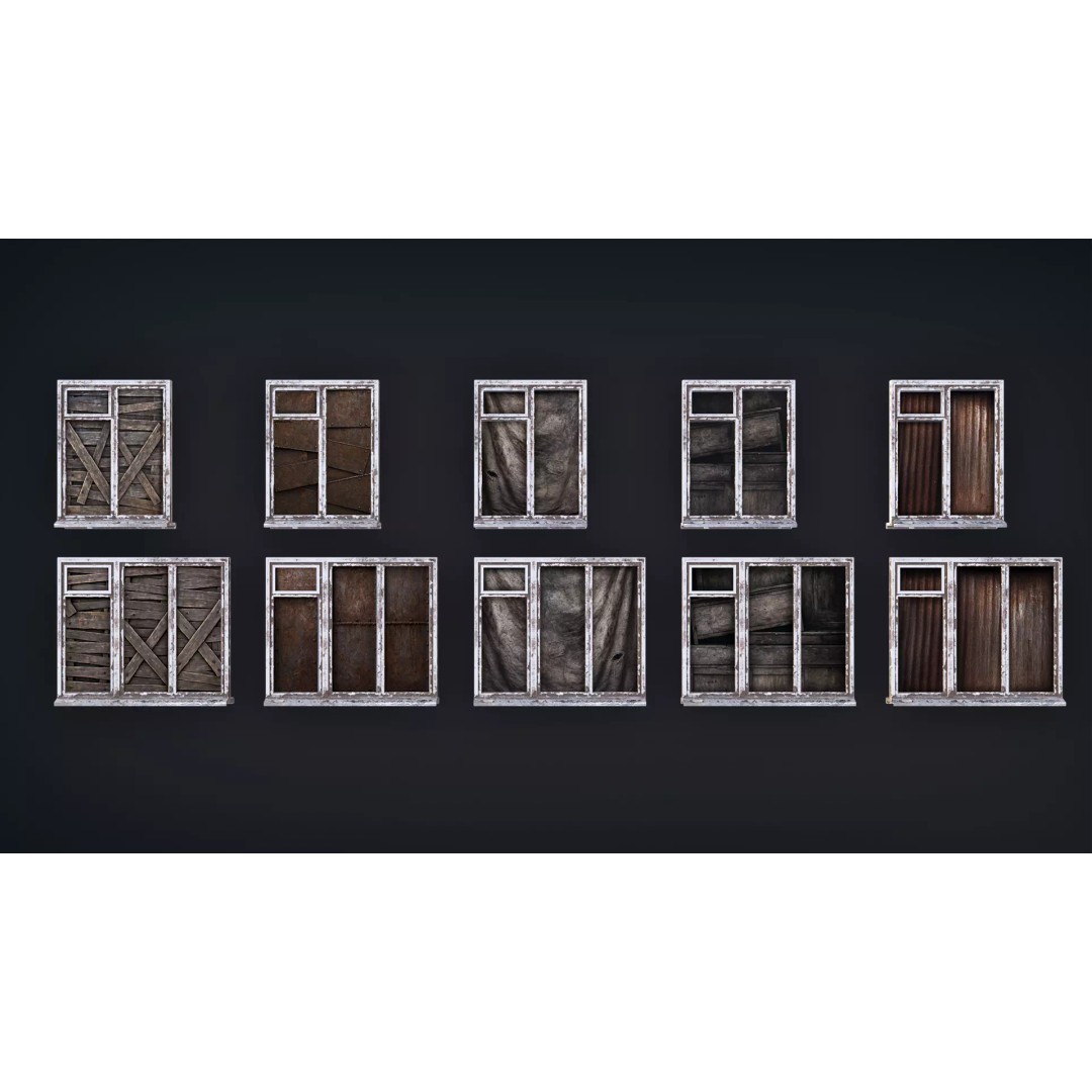 Post-Apocalyptic Broken Windows 3D Model – Modular Barricade Pack, PBR - View 5