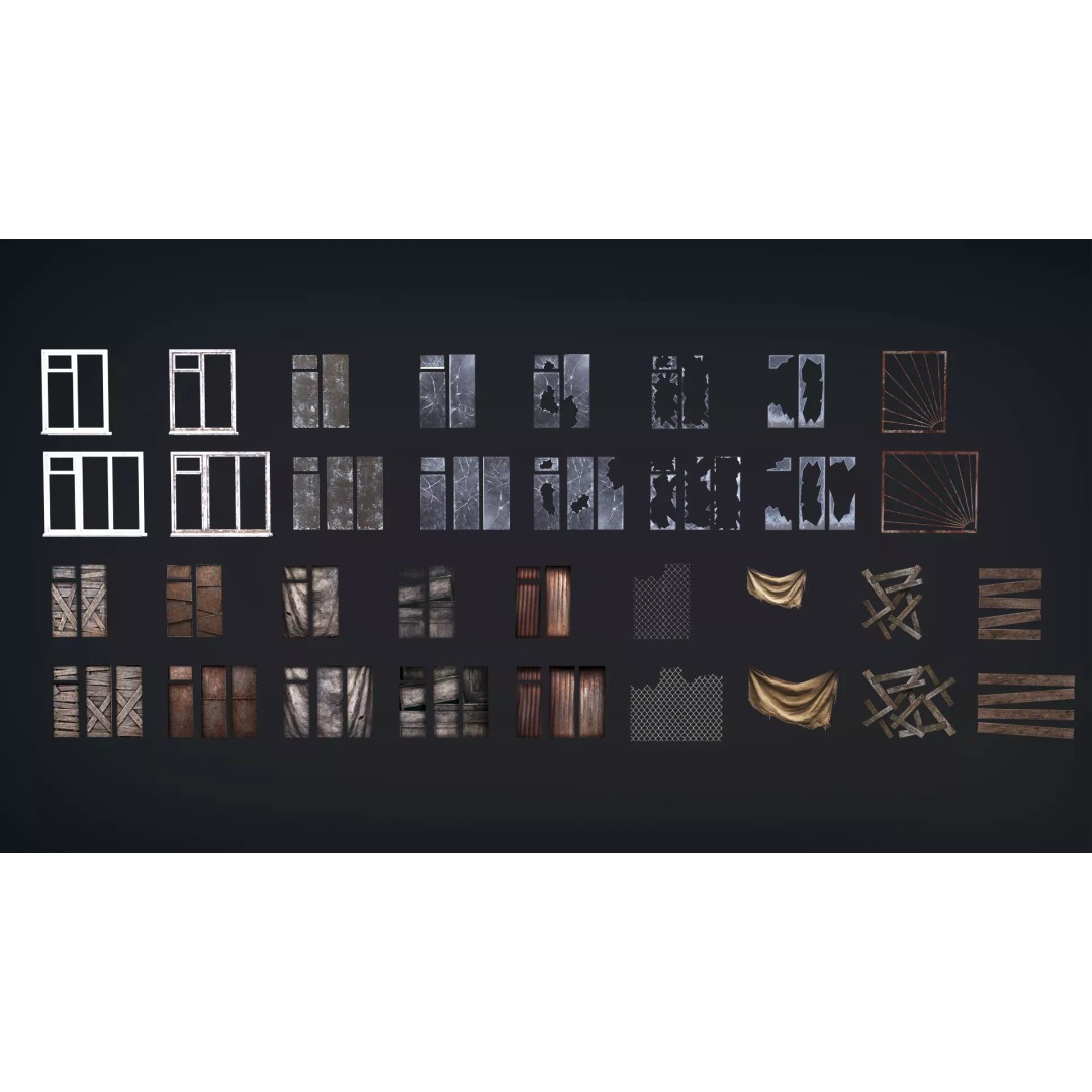 Post-Apocalyptic Broken Windows 3D Model – Modular Barricade Pack, PBR - View 6