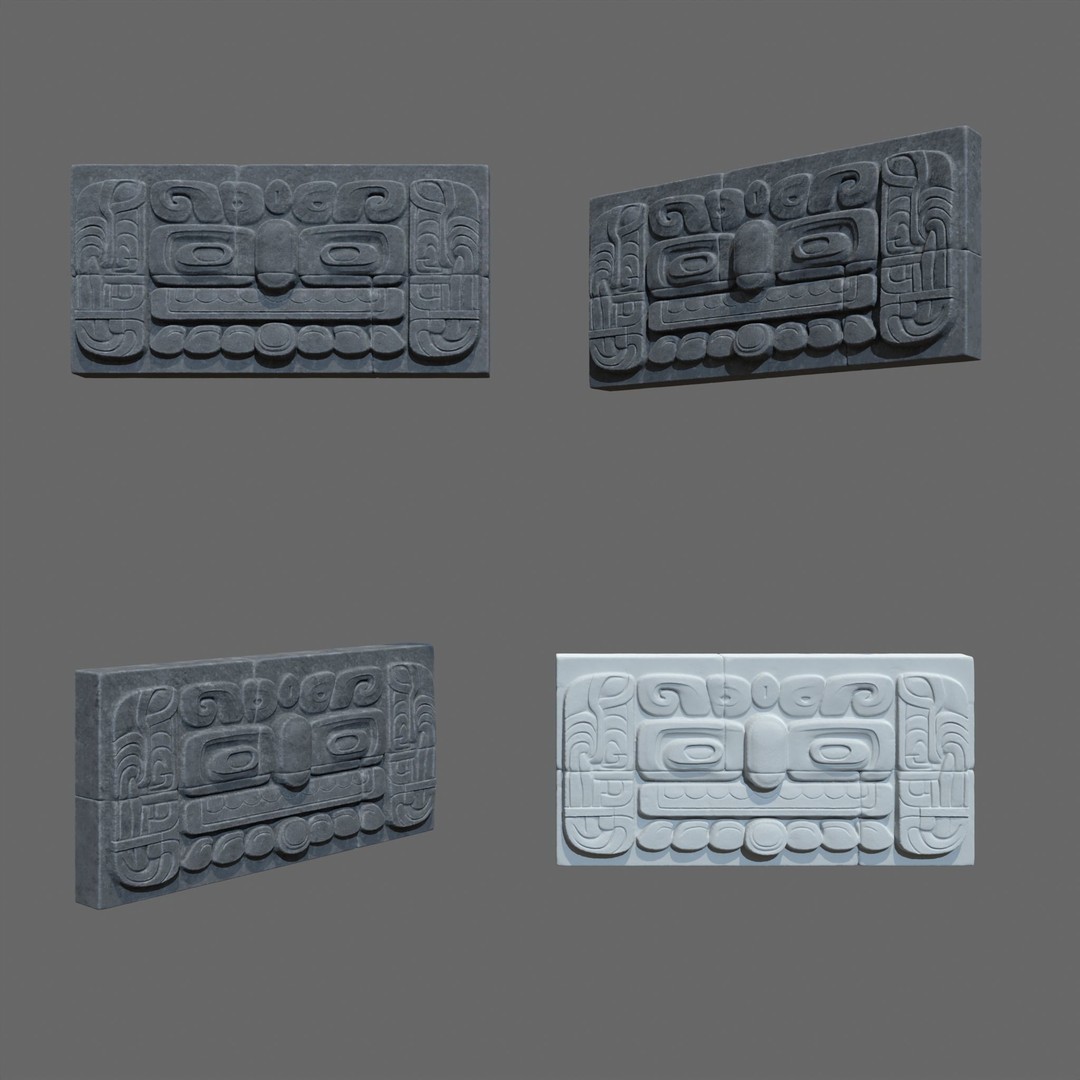 High Poly Mayan Temple Wall 3D Model – Ancient Architecture, FBX