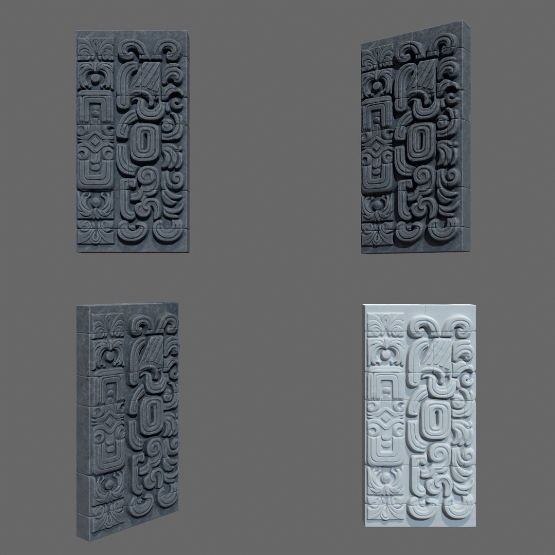 High Poly Mayan Temple Wall 3D Model – Ancient Architecture, FBX - View 11