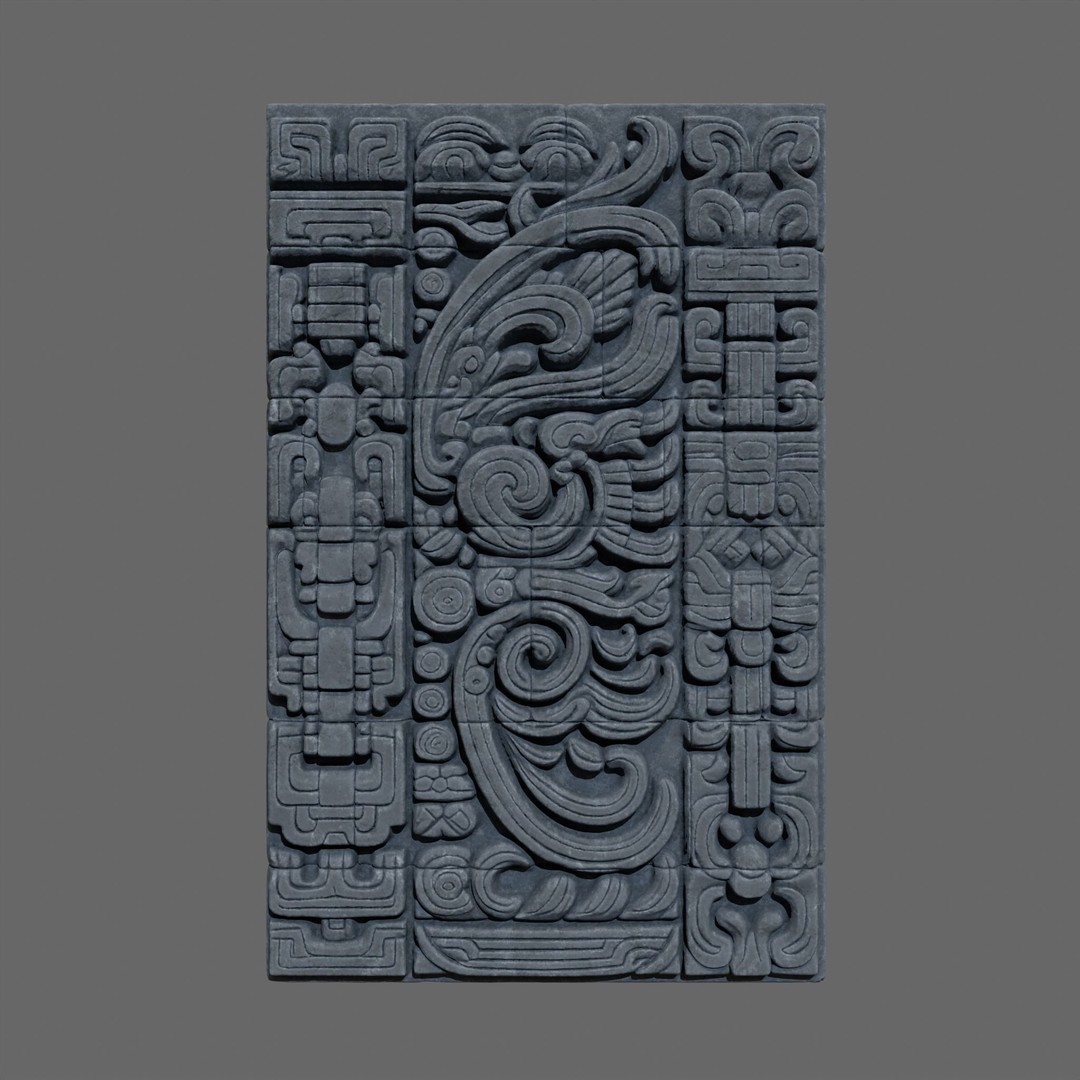 High Poly Mayan Temple Wall 3D Model – Ancient Architecture, FBX - View 12