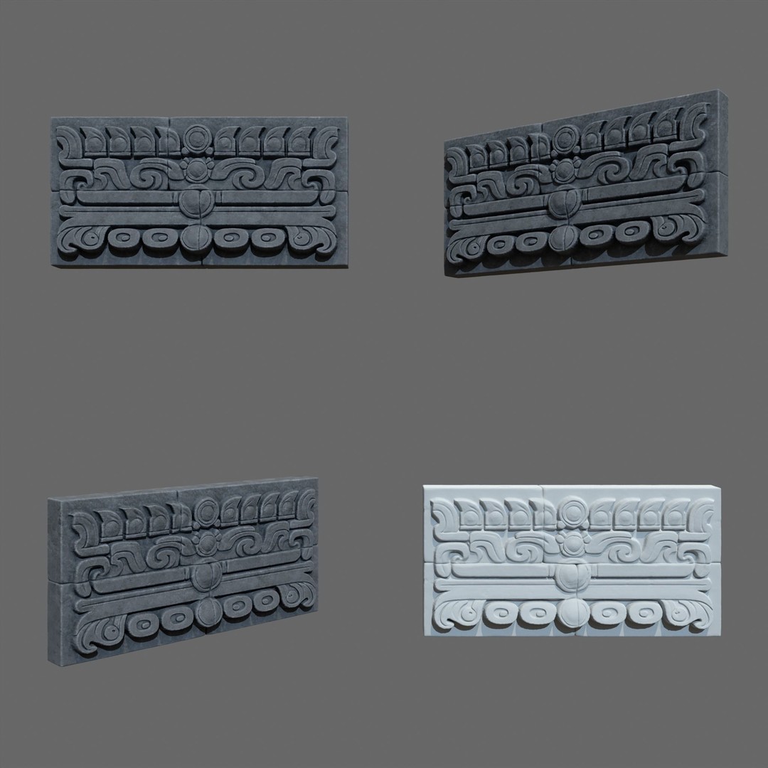 High Poly Mayan Temple Wall 3D Model – Ancient Architecture, FBX - View 21